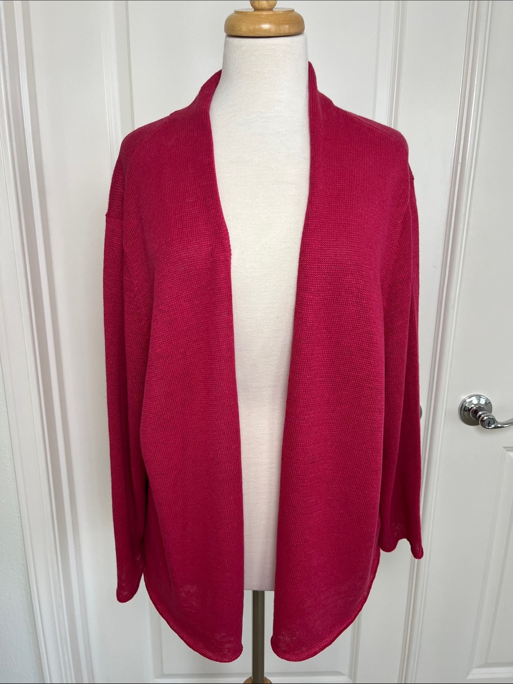 Eileen Fisher Open-Front Cardigan in Raspberry 100% linen Size 3X